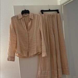 Zara Light Pink Linen Top and Wide Leg Pant Set